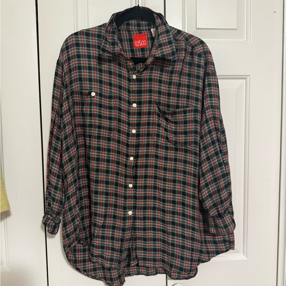 Liz & Co. Men's Plaid Button Down Shirt - Red and Green
